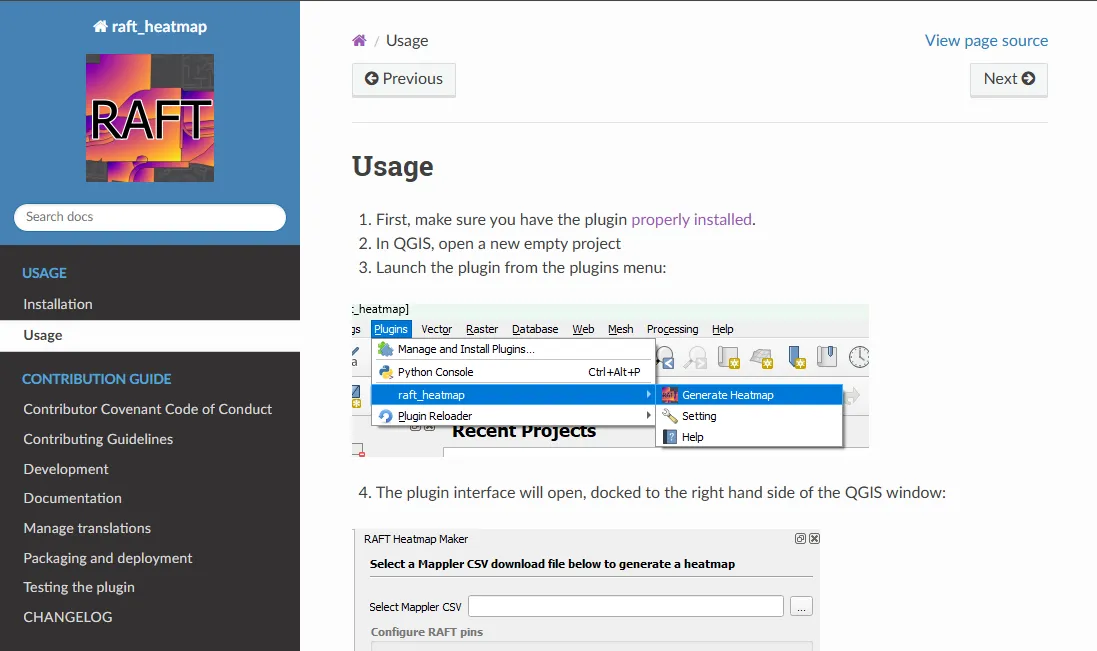screenshot of plugin documentation site