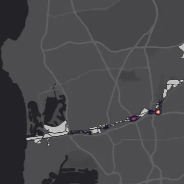 map of the San Diego River with parcels and heatmap